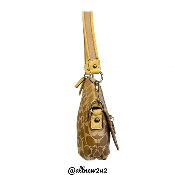 Coach Poppy Signature Tan Yellow Leather Accents W Gold Hardware Shoulder Bag - Picture 5 of 10
